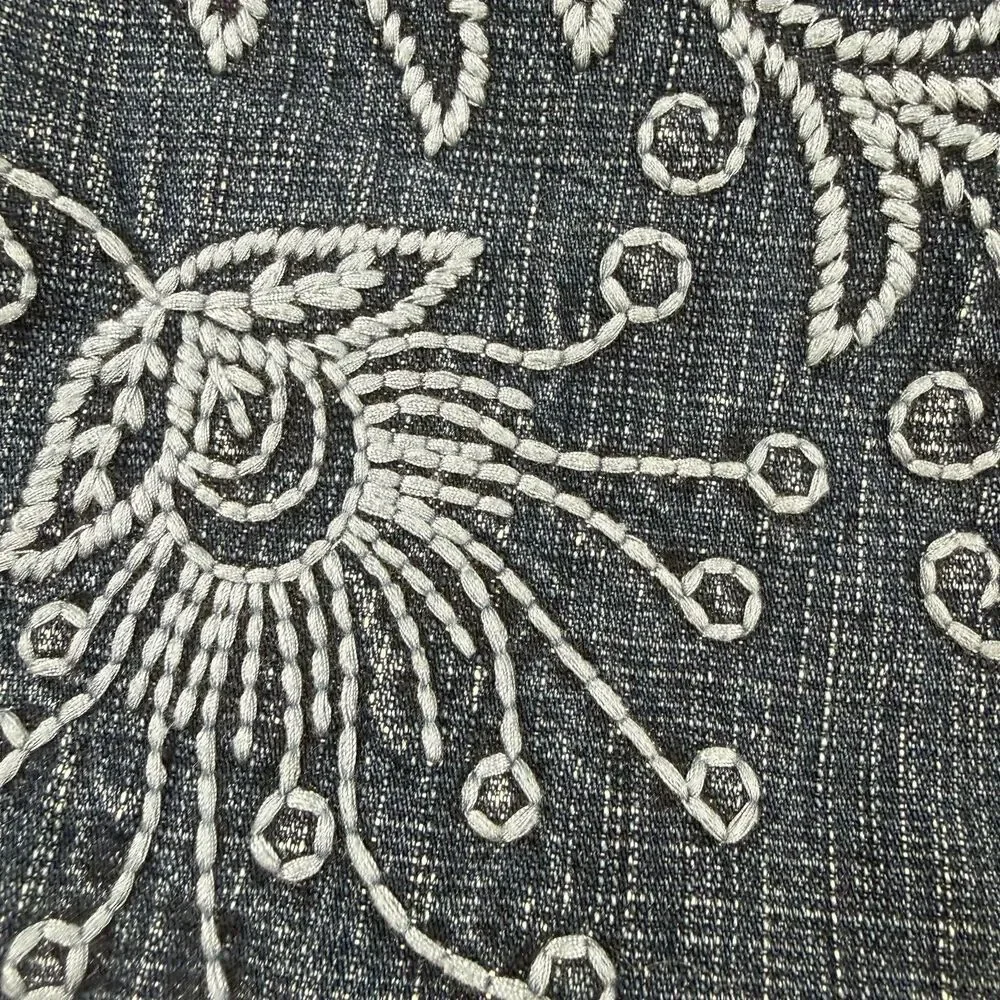 Pottery Barn Lumbar Pillow Cover Sham Cotton Denim Jean Embroidered 12x20 Blue
